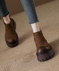 Coffee Zippered Splicing Platform Ankle Boots