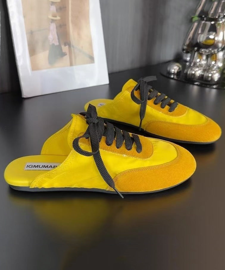 Lace Up Splicing Blue Suede Slide Sandals