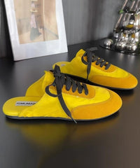 Lace Up Splicing Blue Suede Slide Sandals