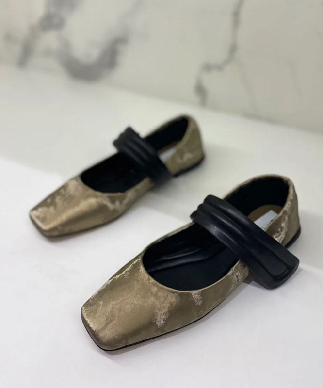 Khaki Flat Shoes Stylish Splicing Buckle Strap