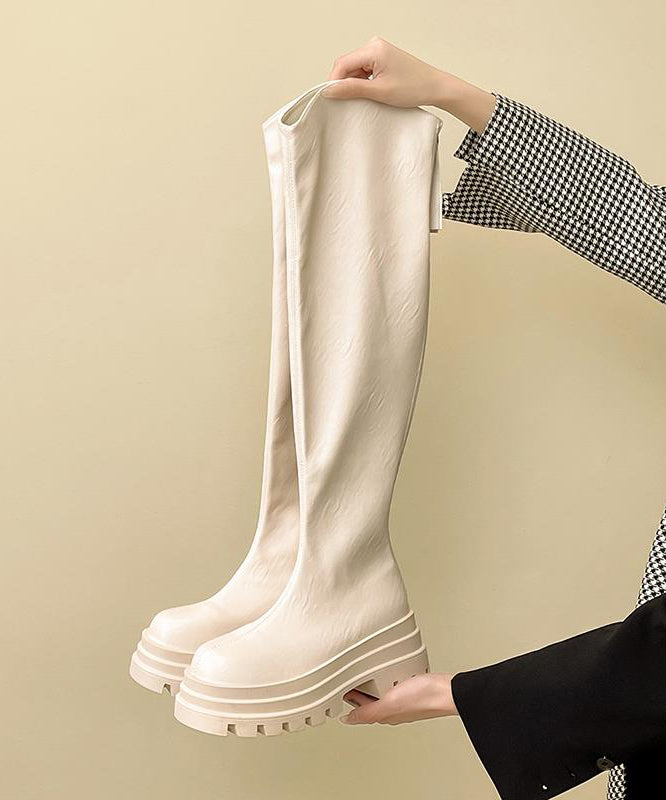 Zippered Splicing Platform Knee Boots Black