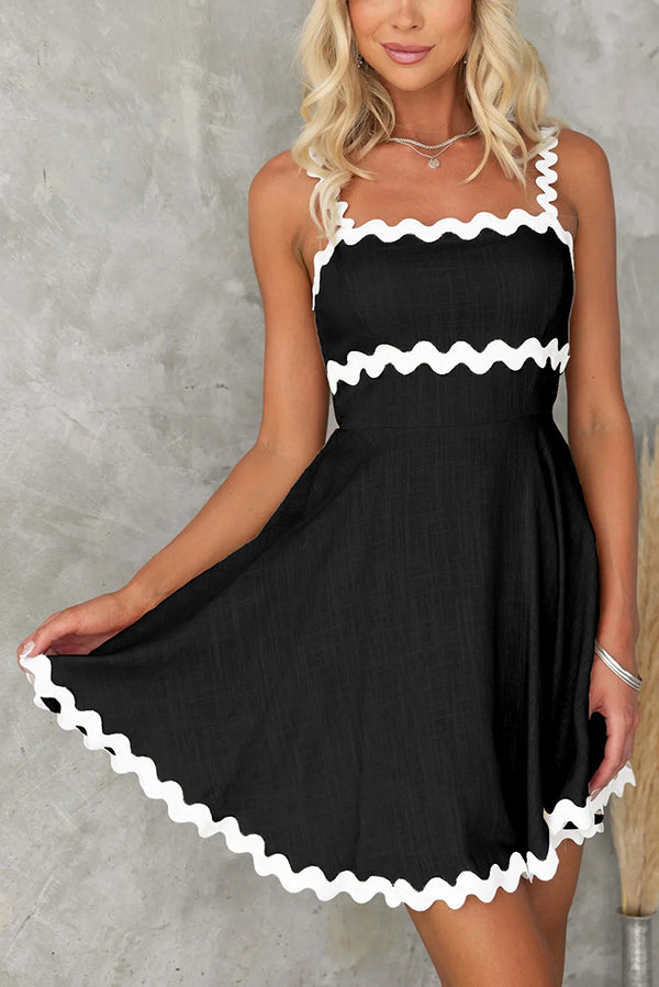 Aimie Solid Color Wavy Lace Suspender Mini Dress