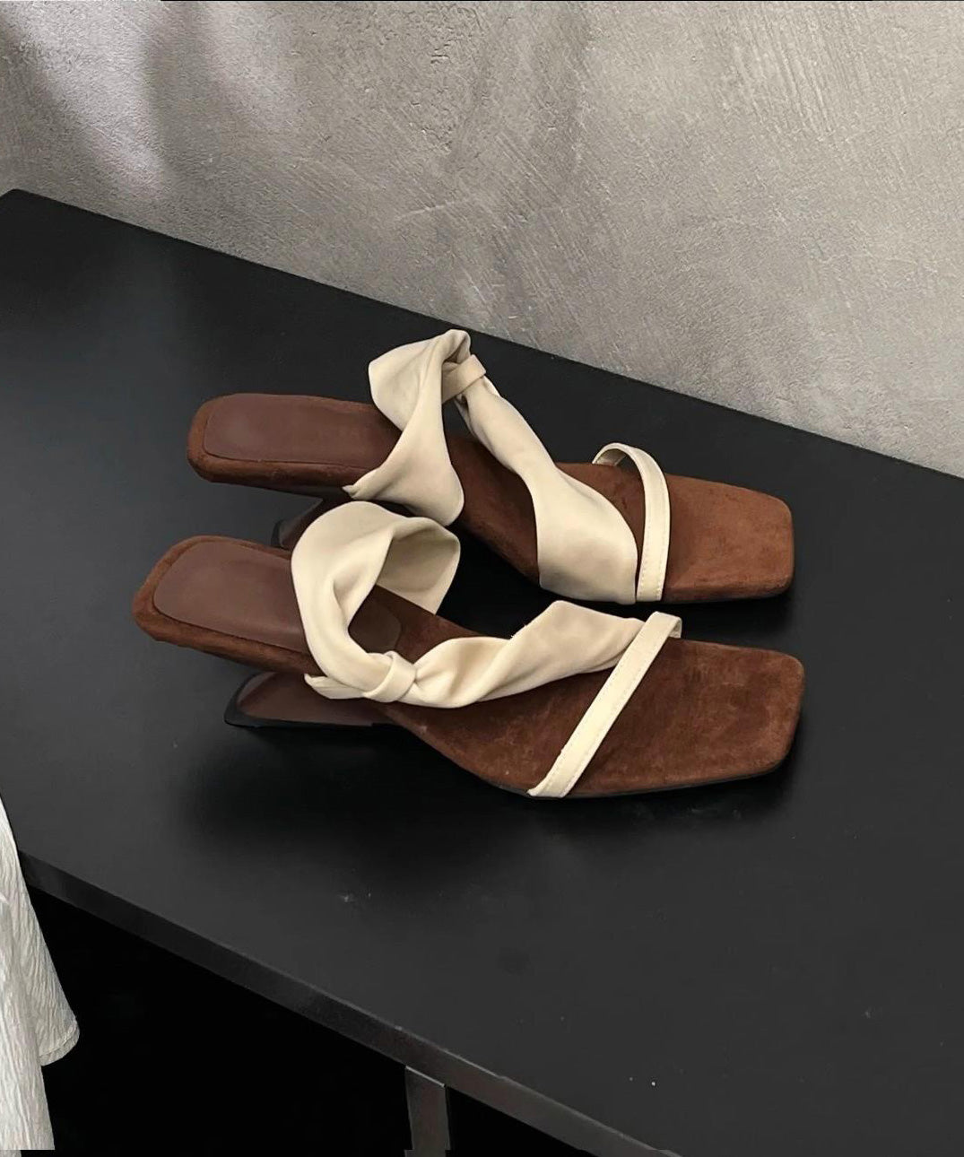 Splicing Apricot Pink Faux Leather Peep Toe Slide Sandals