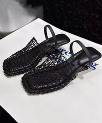 Stylish Black Splicing Wedge Hollow Out Slide Sandals