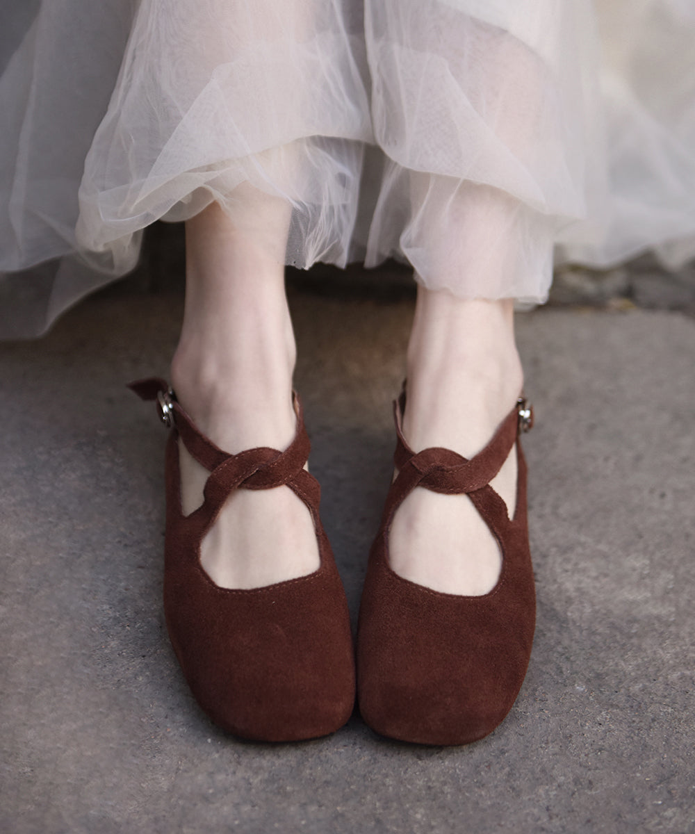 Comfy Flat Feet Shoes Green Suede Cross Strap