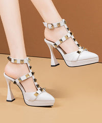 Black Rivet High Heel Sheepskin Platform Sandals