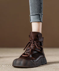 Chocolate Lace Up Splicing Platform Breathable Hollow Out Boots