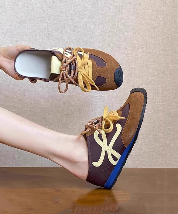 Casual Brown Suede Splicing Slide Sandals Lace Up