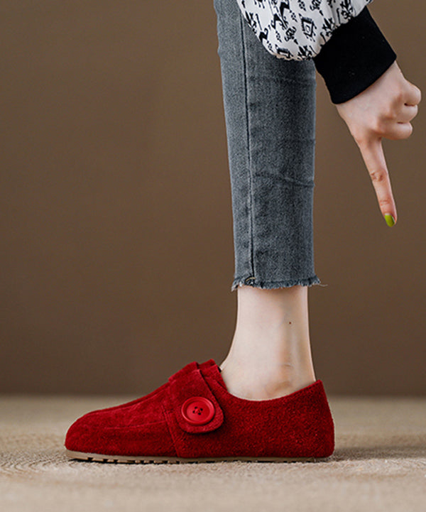 New Comfy Splicing Platform Loafer Shoes Red Suede