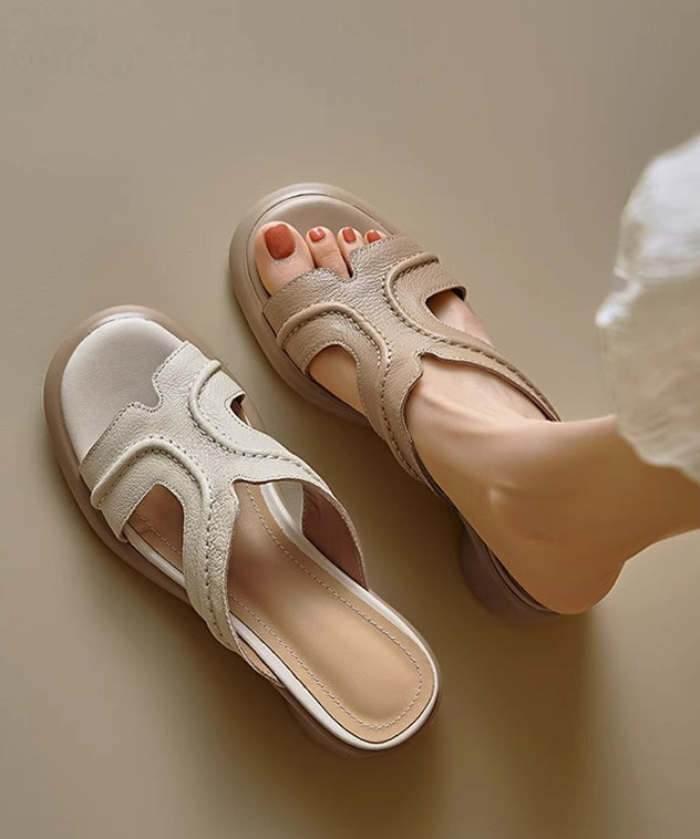 Classy Apricot Chunky Sheepskin Slide Sandals Peep Toe