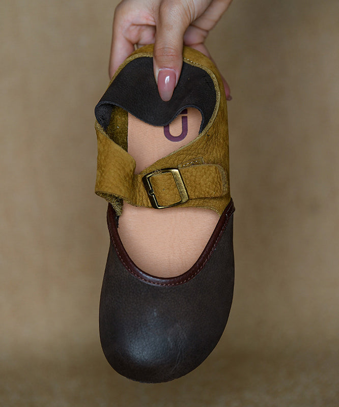 Comfy Splicing Flat Shoes Colorblock Cowhide Leather