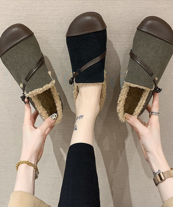 Modern Black Flat Shoes For Faux Leather Splicing Velour Fabric Flat Shoes