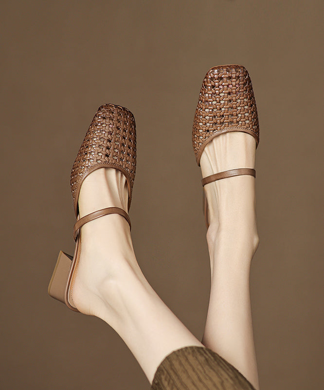 Black Splicing Boutique Chunky Slide Sandals Hollow Out