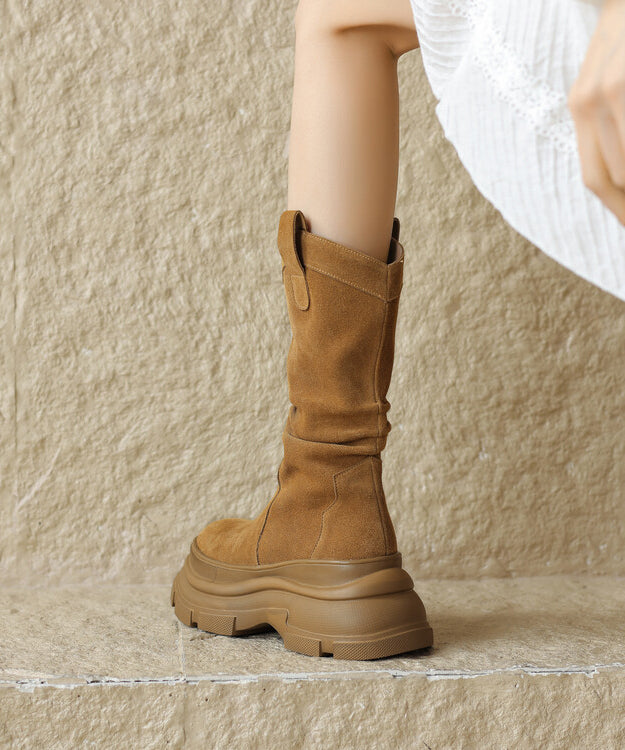 Comfortable Splicing Platform Boots Brown Suede
