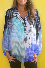Gradient Tie-dye V-neck Long-sleeved Casual Shirt