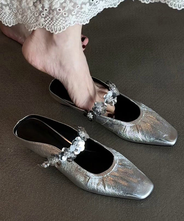 Stylish Silver Faux Leather Splicing Slide Sandals