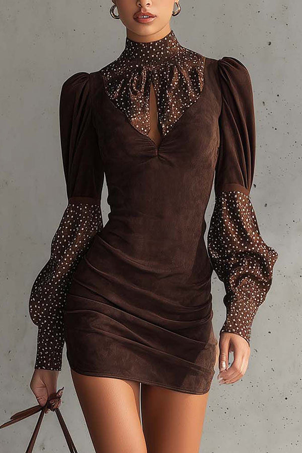 Suede Patchwork Slim-fit Long-sleeved Mini Dress
