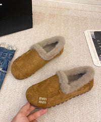 Khaki Suede Splicing Cozy Warm Flats