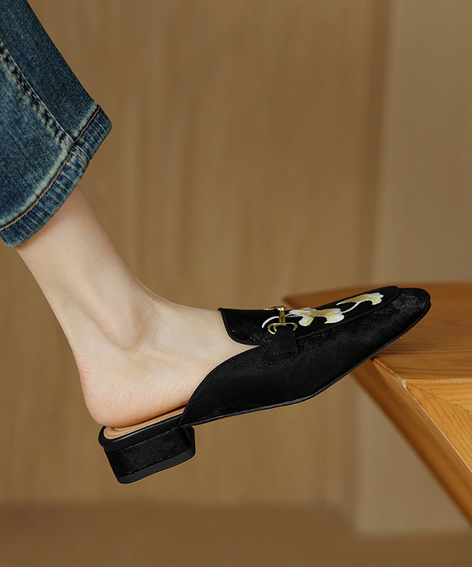 Stylish Green Satin Embroidery Slide Sandals