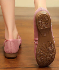 Vintage Embroideried Flat Shoes For Grey Cotton Fabric Button