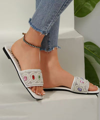 White Zircon Splicing Slide Sandals Slide Sandals