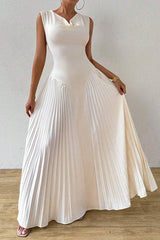 Solid Color Sleeveless Slim Fit Pleated Full Hem Maxi Dress