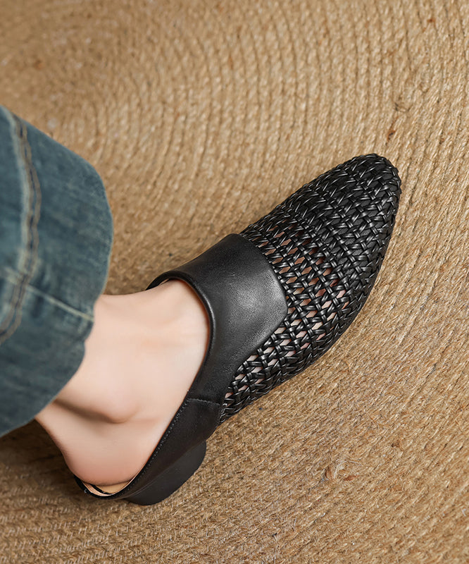 Classy Splicing Hollow Out Breathable Black Sheepskin Slide Sandals