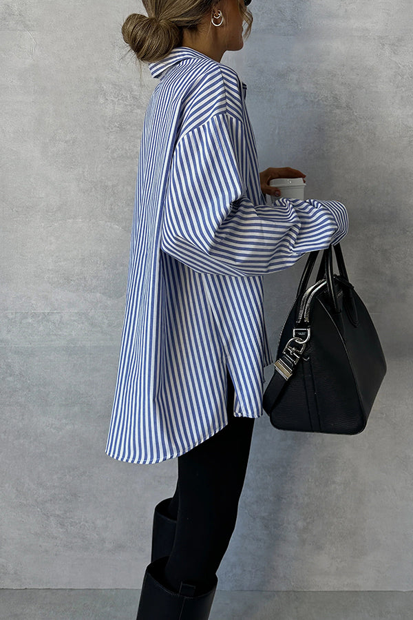Striped Printed Loose Long-sleeved Casual Shirt
