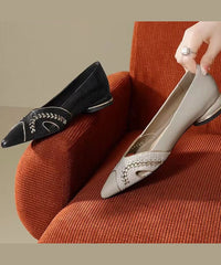 Elegant Splicing Flat Feet Shoes Black Faux Leather Pointed Toe