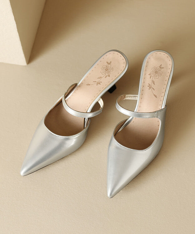 Pointed Toe High Heel Slide Sandals Green Faux Leather