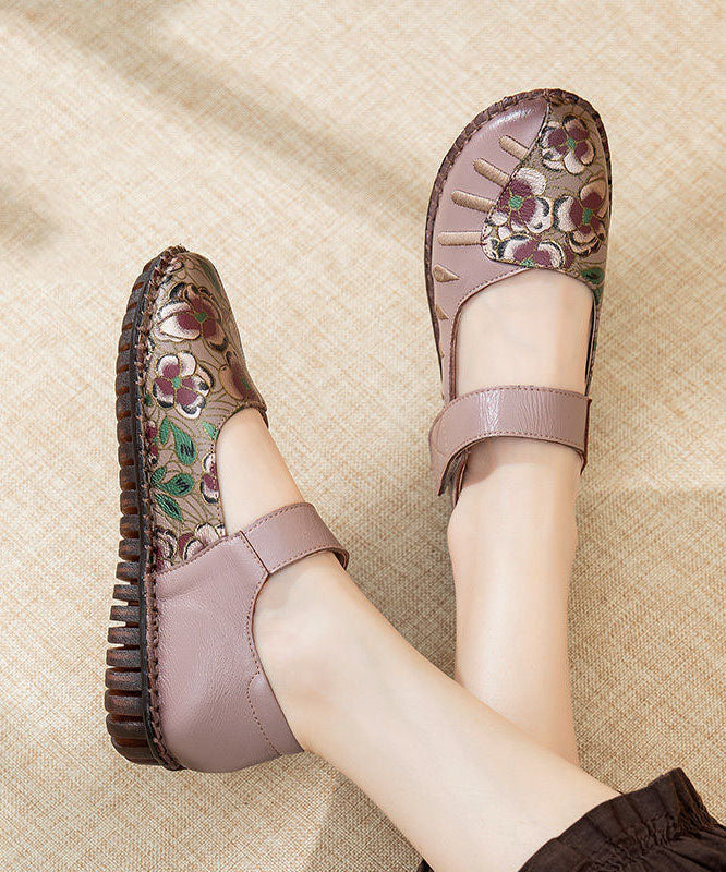 Buckle Strap Flats Light Purple Splicing Cowhide Leather