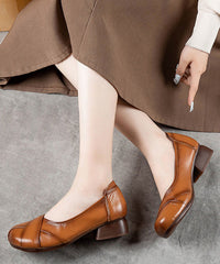 Brown Cowhide Leather Splicing Flat Shoes