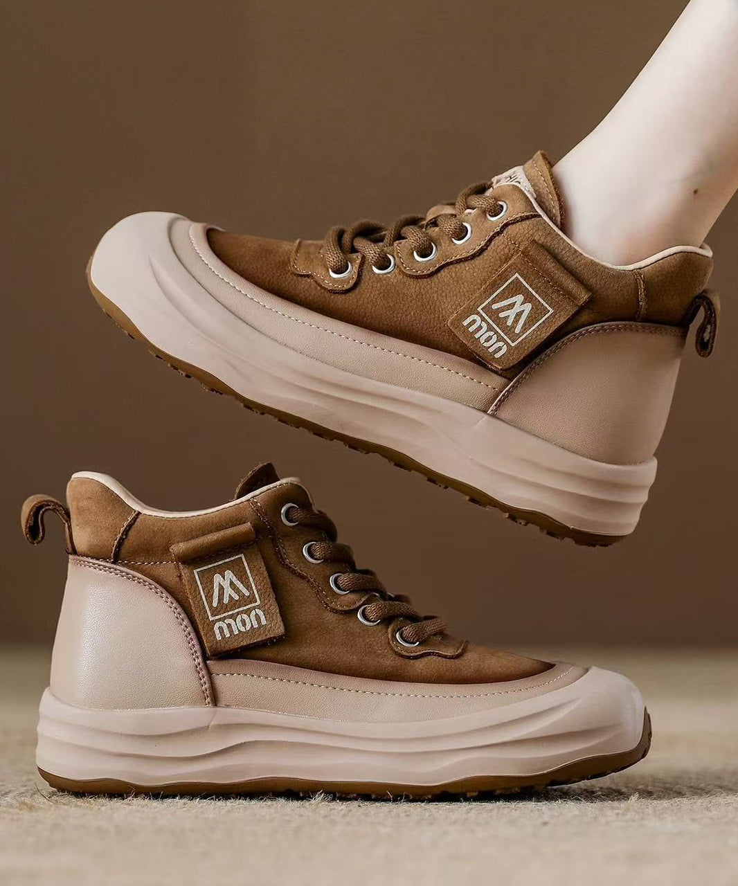 Red Platform Cowhide Leather Lace Up Splicing Flat Feet Shoes