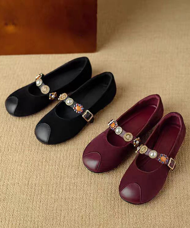 Handmade Splicing Flat Shoes Mulberry Suede Nail Bead