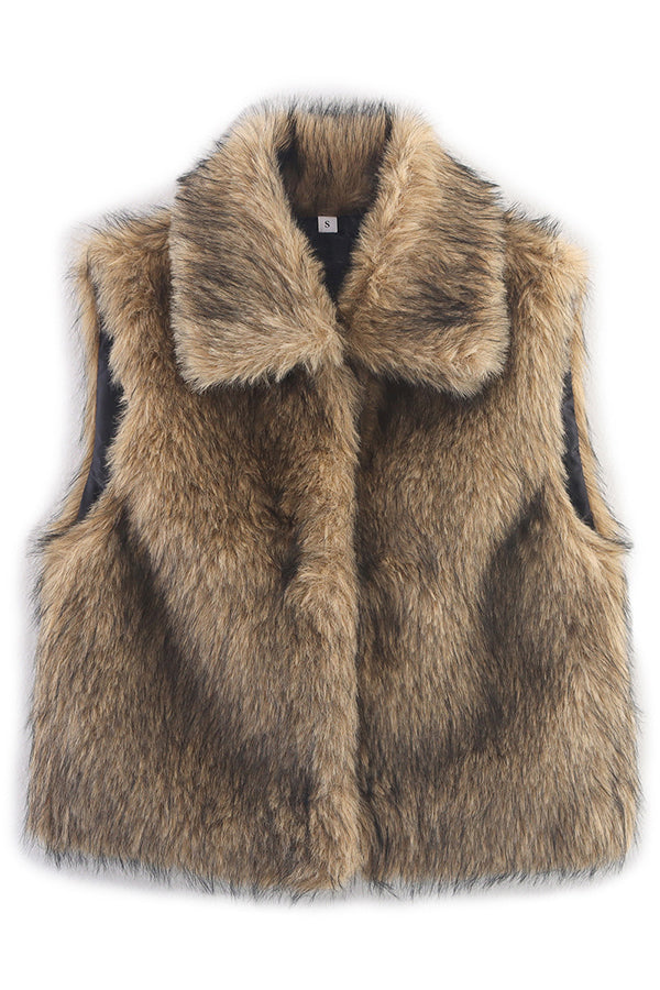 Collared Sleeveless Short Faux Fur Vest
