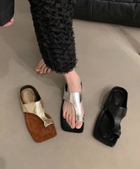 Chic Black Faux Leather Splicing Chunky Thong Sandals