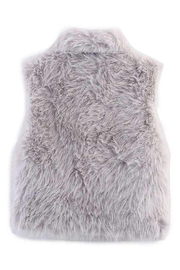 Collared Sleeveless Short Faux Fur Vest