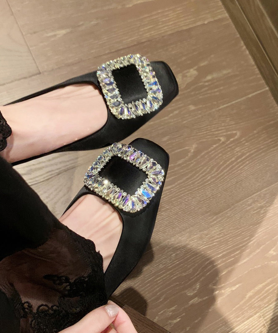 Zircon Sequined Flats Silver Cowhide Leather