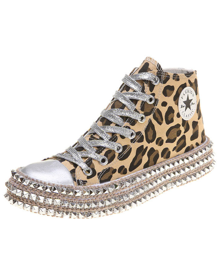 Leopard Print Flat Shoes For Rivet Cross Strap Splicing Flat Shoes For Women