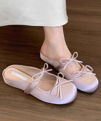 Fashion Pink Bow Faux Leather Splicing Slide Sandals