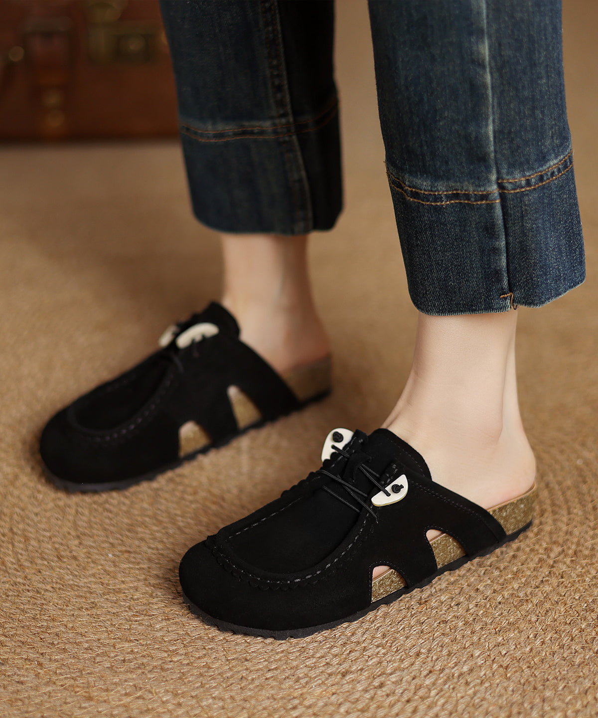 Brown Platform Suede Comfy Splicing Slide Sandals