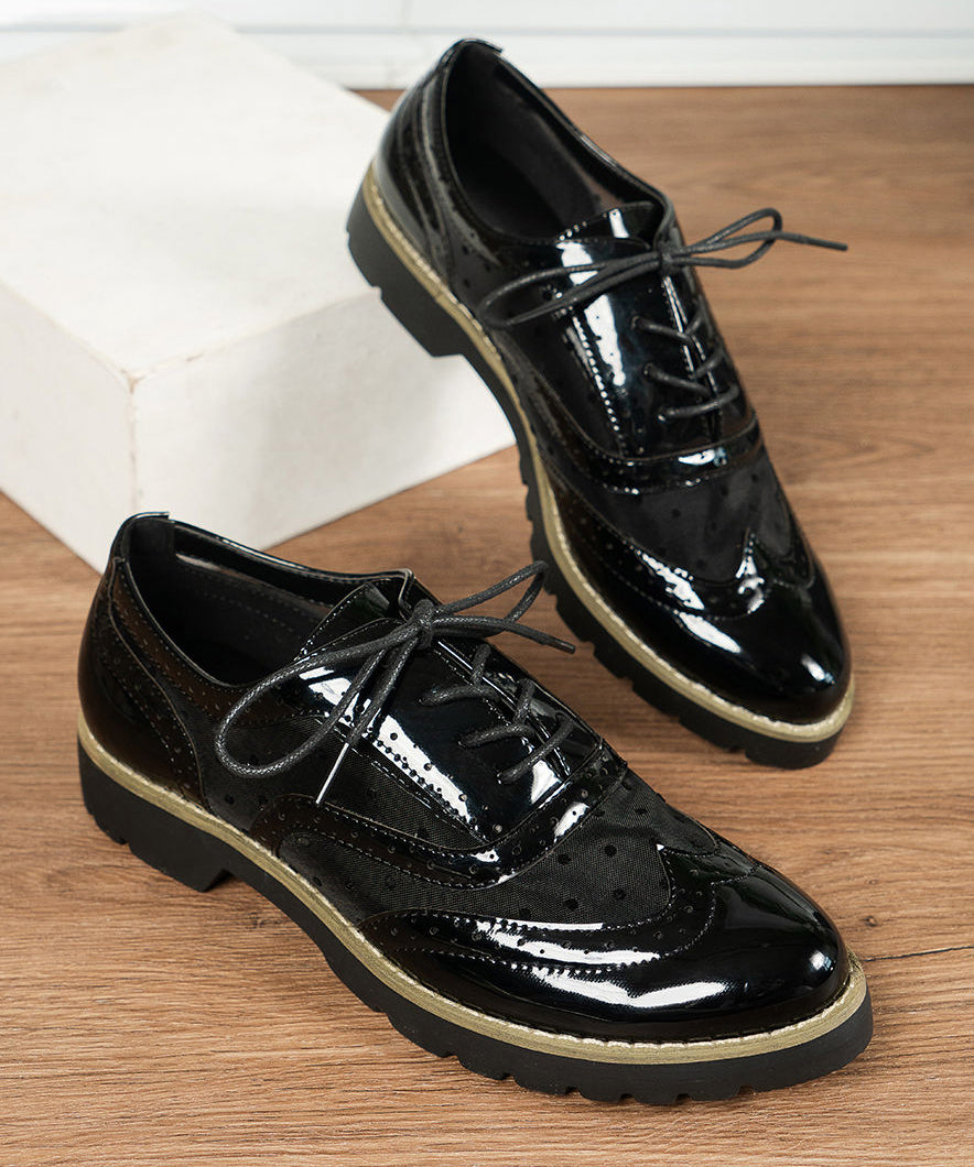 Black Flat Feet Shoes Faux Leather Casual Splicing