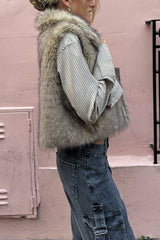 Collared Sleeveless Short Faux Fur Vest