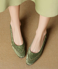 Vintage Splicing Chunky Shoes Green Cowhide Leather Breathable