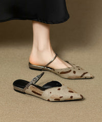Stylish Leopard Horsehair Splicing Slide Sandals Pointed Toe