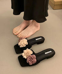 Pink Floral Splicing Slide Sandals Peep Toe