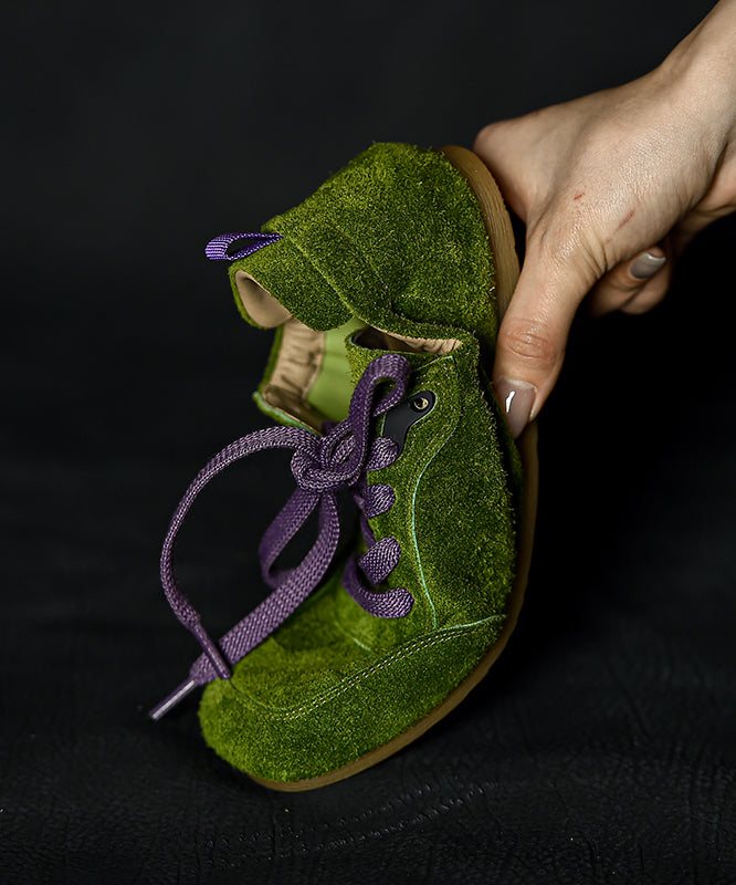 Green Suede Splicing Casual Flats Lace Up