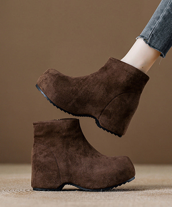 Fashion Splicing Coffee Platform Boots Black Suede