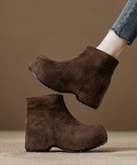 Fashion Splicing Coffee Platform Boots Black Suede