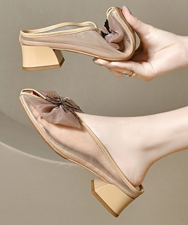 Splicing Chunky Black Tulle Bow Slide Sandals